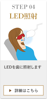 STEP04LED照射、スタートボタンを押しLEDを歯に照射します。設定時間後はブザーとともに自動で消灯します。